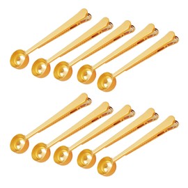 10 cucharas con clip, cuchara de café de acero inoxidable 2 en 1 y clip para bolsa para medir café, té, polvo de proteínas, bebidas instantáneas, Dorado, 10