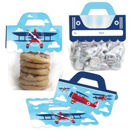 Big Dot of Happiness Taking Flight - Airplane - DIY Vintage Plane Baby Shower or Birthday Party Clear Goodie Favor Bag Labels - Candy Bags with Toppers - Set of 24