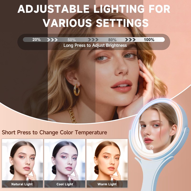 Makeup Mirror with Lights 2000mAh Rechargeable Travel Mirror