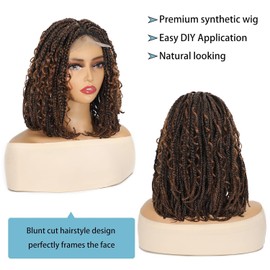 POSYTRESS Box Braided Bob Lace Front Wig for Black Women 14 Inch Goddess Box Braids Lace Wigs Synthetic Box Braiding Hair #30 Brown Color Bob Wigs for Women (#30)