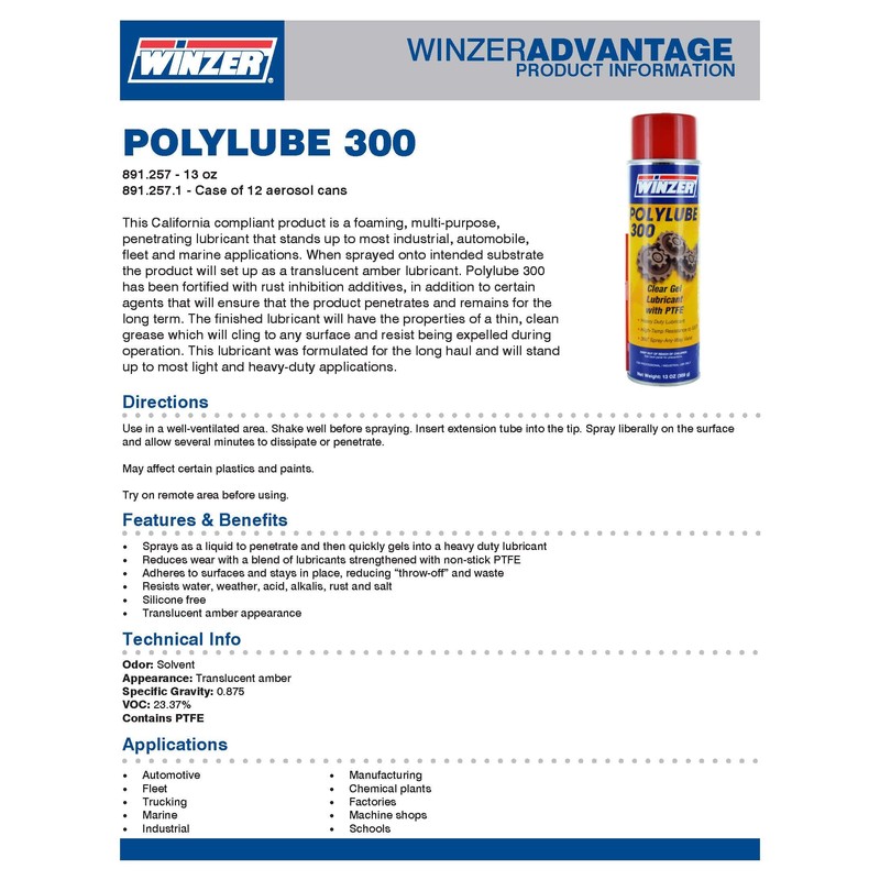 Winzer Polylube Clear Gel Lubricant with PTFE - 13 oz