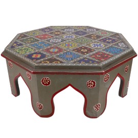 GURU SHOP Painted Small Table with Tile Mosaic - Blue Diameter 41 cm, Multicoloured, Coffee Tables & Floor Tables