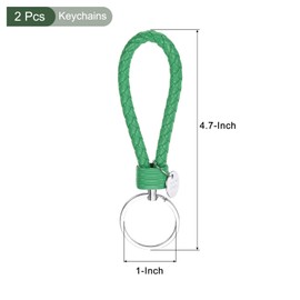 YOKIVE 2 Pcs Braided Leather Keychains with Stainless Steel Key Ring Sleeve, Home PU Keys Ring Woven Decorating Lanyard Straps for Bags Wallets (Green)