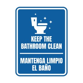 Signs ByLITA Portrait Round Keep The Bathroom Clean Door or Wall Sign | Spanish Bilingual Business And Office Restroom Hygiene Signs (Blue) - Medium