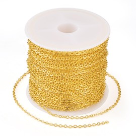 Beadthoven 32.8Ft Brass Flat Cable Chain for Jewelry Making 1.5mm Golden Brass Flat Cross DIY Necklace Chain Bracelet Jewelry Finding Chains Extender Chains Bulk for Jewelry Making Supplies