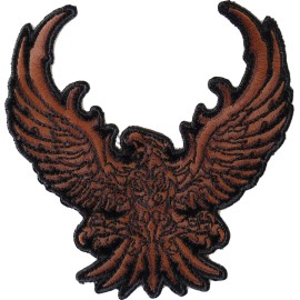 Ivamis Brown Eagle Small Embroidered Iron on Biker Patch - 4x4 inch - P6555