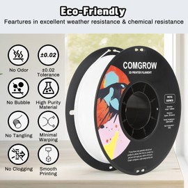Comgrow PETG 3D Printer Filament 1.75mm, High Precision and Tough 3D Printer Filament 2kg (4.4LBS), Dimensional Accuracy +/- 0.02 mm, Fit Most 3D Printers White+ White