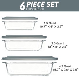 6-Piece Extra-Deep Glass Baking Dish Set with Lids, Rectangular Glass Bakeware Set, Baking Pans for Lasagna, Kitchen, Casserole Dishes for Oven, Freezer-to-Oven and Dishwasher