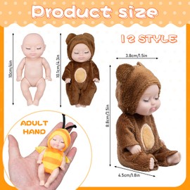 12 Pcs Mini Baby Doll,Cute Realistic Baby Doll with Animal Clothes Lifelike Reborn Baby Dolls Set for Toddlers Kids Birthday