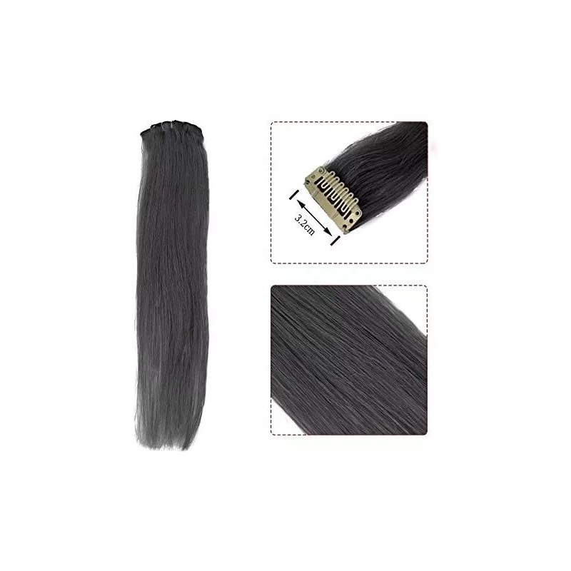 QNI-LMB Extensiones De Cabello Color Gris - Cabello 100% Natural