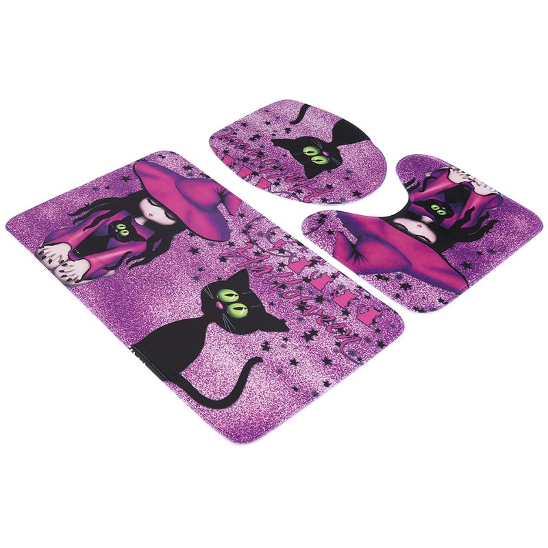 3PCS Witch Pattern Polyester Toilet Mat Carpet Non slip Bath