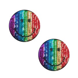 Neva Nude Sequin Multicolor Bling Smile Happy Face Nipztix Pasties Nipple Cover