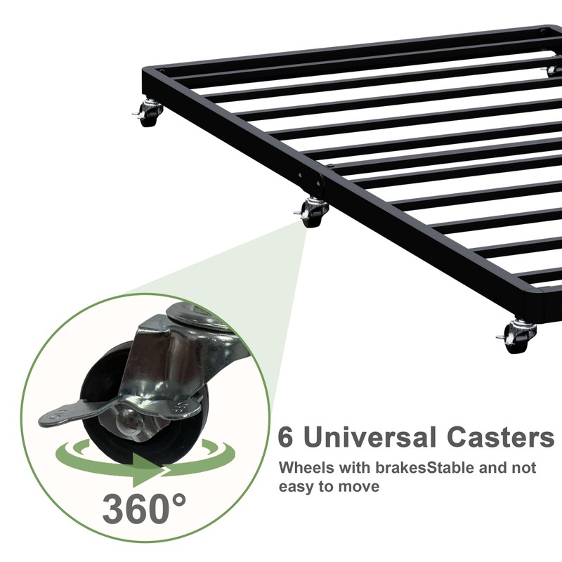 Lutown-Teen Twin Trundle Bed Frame with Metal Slats, Roll-Out Design,