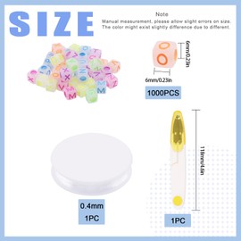 Glarks 1002Pcs Glow Letter Beads Acrylic Alphabet Beads Glow in The Dark Letter Beads Square UV Letter Beads with Elastic String for Bracelets Jewelry Making DIY Crafts Gifts