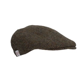 WALKER AND HAWKES - Men's Grey Brown 100% Scottish Harris Tweed Oakmoor Flat Cap - Charcoal - X-Large (60cm)