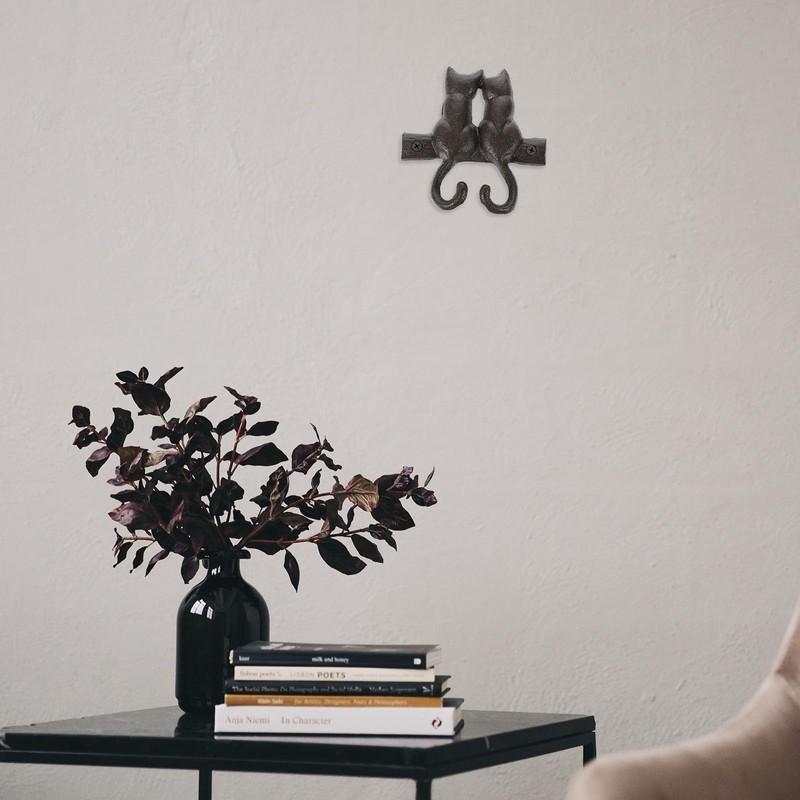 Angoily Wall Mounted Hook, Black Iron Coat Hooks, Decorative Cats