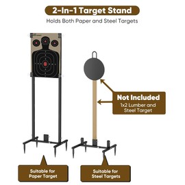 Balie Space 2-in-1 Shooting Target Stand Holder with 10pcs 17x25 Inch Paper Targets for Outdoor, Heavy Duty Range Base Adjustable Width from 8" to 24" for Cardboard Silhouette and Steel Target, Black