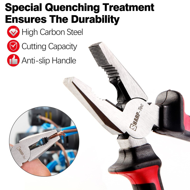 Sharp-tec Combination Pliers 200mm, Multifunction Pliers with Wire Cutting/Crimping/Wire Twisting/Pulling