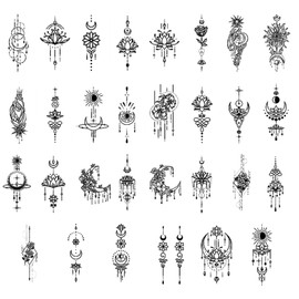 30pcs Sexy Schwarz Lotus Temporäre Tattoos Frauen, Erwachsene Wasserdicht Simulation Sashimi Arm Tattoo Aufkleber, Mond BlumenTatoos zum Aufkleben für Frauen Damen Männer