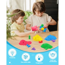 AtMini Play Sand for Kids, 11lbs of 6 Colored Sands, Magic Sand Bulk, Play Sand for Sandbox Sensory Sand Kit for Boys and Girls (Blue Tray)