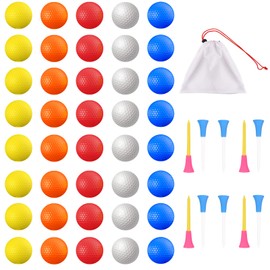 40 Pack Foam Golf Practice Golf Balls, Realistic Feel and Limited Flight Training Practice Golf Balls for Indoor or Outdoor with 10 Golf Ball Tees(Mixed Color)