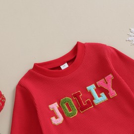 Muasaaluxi Newborn Infant Baby Girl Boy Christmas Outfit Jolly Crewneck Sweatshirt Long Pants Waffle Winter Clothes 0-3T (Red, 18-24 Months)