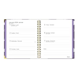 Blueline 2024 Abstract Flowers Weekly/Monthly Planner, 12 Months, January to December, Gold Twin-Wire Binding, 11" x 8.5", Bilingual, Blue (C37110B.01-24)