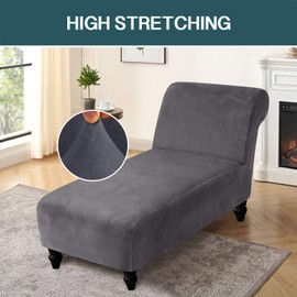FantasDecor Funda de terciopelo para chaise longue, fundas de lujo para chaise longue, fundas elásticas para chaise longue, ultrasuave, lavable a máquina, gris