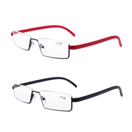 COVESATO 2 Pack Half Frame Reading Glasses for Men and Women Lightweight Computer Readers with Portable Case 1.25