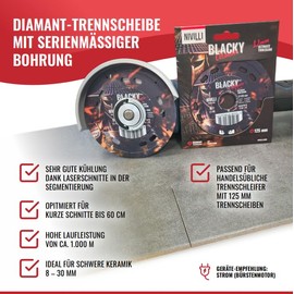 NIVILLI BLACKY Professional Diamond Cutting Disc 125 mm Unsurpassed Durability For Finest Cuts Perfect & Precise Cuts in Tiles, Hard Ceramic & Natural Stone Slabs & Ceramic Materials