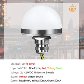 Mini Industrial Warning Lights 44mm 24V DC/AC LED 3 Colors 1 Layer, Column Signal Tower Indicator Lamp Beacon, Continuous Light Signal Light