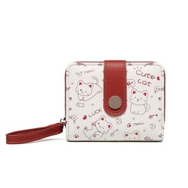 Huimei Women's Mini Wallet, Lightweight, Cute, Cat Wallet, Compact, Bifold Wallet with Coin Pocket, Card Slot, Bill Holder, Small Wallet, Students, Adults, beige