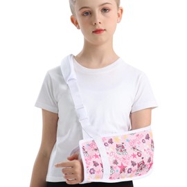 Ledhlth Kids Arm Sling for Broken Arm, Torn Rotator Cuff, Shoulder Elbow Wrist Injury, Printed Pediatric Brace Support (Pink Princess, Small)