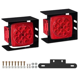 PVerandio 2pcs Submersible Square LED Trailer Light Kit 12V Red LED Stop Turn Tail Running Light w/Steel Mounting Boxes License Plate Bracket for Under 80" Trailer Boat Truck, IP68 DOT Approved