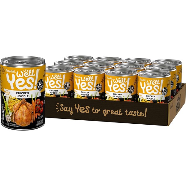 Campbell's Well Yes! Chicken Noodle Soup, 15 Grams of Protein, 16.2 Ounce Can (12 Pack)