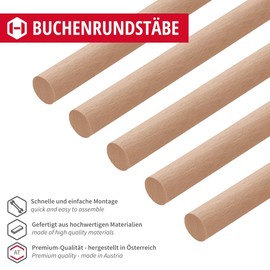 Gedotec Smooth Round Beech Rod, Roundwood, Sticks for Crafting, Sticks Made of Beech Wood for Crafts, Round Rod Made of Solid Wood, Crafting Rods for Wood Building Sticks, Hardwood Sticks, 10 x 1000