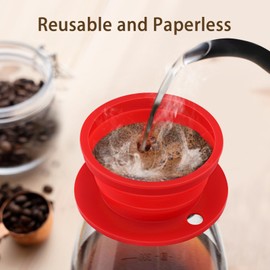 VVGCS Paperless Collapsible Pour Over Coffee Filter - Small Camping Coffee Makers Pour Over with Reusable Metal Coffee Filter - Pour Over Coffee Dripper for Single Serve and Travel (Red)
