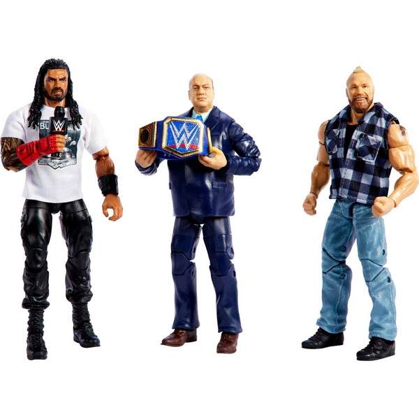 Mattel Action Figure 3-Pack Tribal Chief vs Beast IncarnateRoman Reigns Brock Lesnar & Paul Heyman Elite Collection with Universal Championship & Swappable Hands
