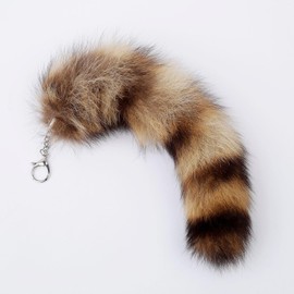 Raccoon Tail Keychain - Real Fur, Soft Dark Brown and Black Key Ring - Gift for Fox Wolf Cosplay, Fairy Costumes, Coat & Hat Accessories (1PCS, 30cm, NEW)