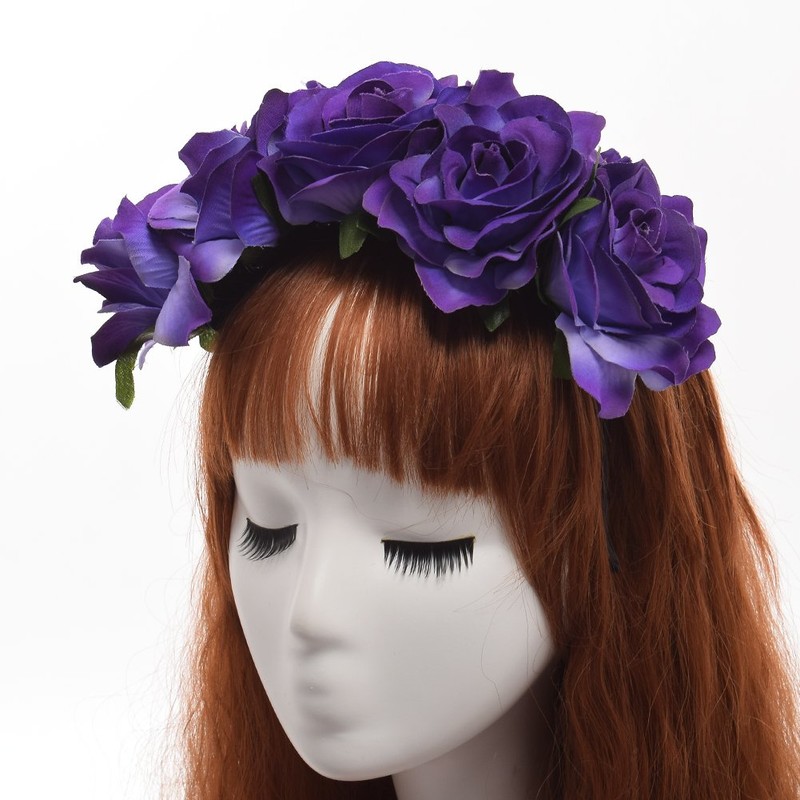 Gothic Lolita Rose Flower Headband Punk Crown HairBands (purple)