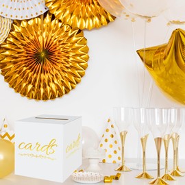 sunepany White Card Box Gold Card Box Wedding Card Box Birthday Card Holder With Slot Card Box for Party Graduation Baby and Bridal Shower Funeral Retirements Wedding Envelope Box