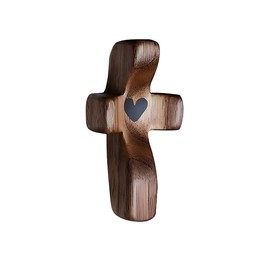 ODYQIG Cross Fingertip Cross My Heart Encouragement Gift Stress Relief Pocket Small Cross Religious Handheld Wooden Prayer Cross For Men Women- Black Heart