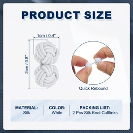 PATIKIL Silk Knot Cufflinks, Elastic Fabric Shirt Cufflinks, Twist Knot Dress Accessories Cuff Link for Men, Women, Business, Gift, Wedding, White