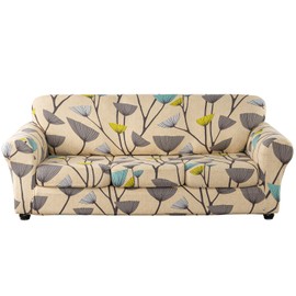 Lamberia Printed Sofa Cover for 3 Cushion Couch High Stretch Sofa Slipcovers 4 Piece Sofa Slipcover with Three Separate Cushion Covers Elastic Bottom Floral Pattern (Dandelion, Sofa)