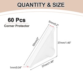 uxcell 60Pcs Triangle Glass Corner Protector, 0.2 x 1.46 Inch Plastic Glass Table Corner Protector Transport Corner Guard for Glass, Ceramics, Wood, and Steel(Rounded Corner, Clear)