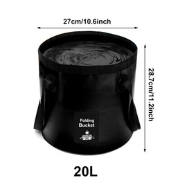 Portable Foldable Bucket for Fishing, Foldable Bucket with Handle, Lightweight Foldable Water Container, Camping, Hiking, Backpacking, Outdoor Survival, Car Washing, Black, 20 L