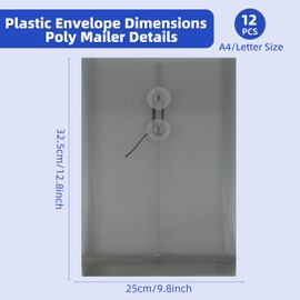 12PCS Plastic Envelopes File Folders for Documents - Grey, A4 Clear Document Folders with Snap Closure and String Tie, Letter Size, Reusable File Bags for School Home Work Office Organization