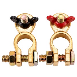 CZC AUTO Battery Terminals Solid Brass Clamps Connectors with Color Coded Wing Nuts, Quick Release for RV Motorbike Car Truck Boat Caravan, 1 Pair
