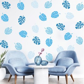 SHUCHING 9 Sheets DIY Blue Leaf Wall Decal Peel and Stick, Vinyl Modern Leaves Wall Sticker, Wall Decor Art Home Decoration for Living Room Bedroom