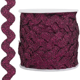 GORGECRAFT 16.5 Yards Metallic Rick Rack 0.6 Inch Glitter RIC Rac Trim Christmas Zig Zag Sparkly Wave Bending Fringe Ribbon Wavy Edge Fabric for Sewing Wedding Dress Gift Wrapping, Medium Violet Red